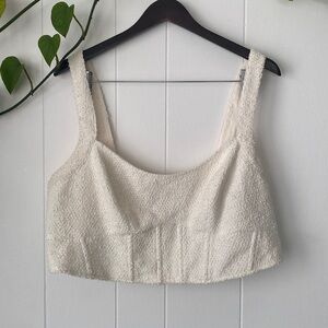 H&M White Textured-weave Corset Top XL